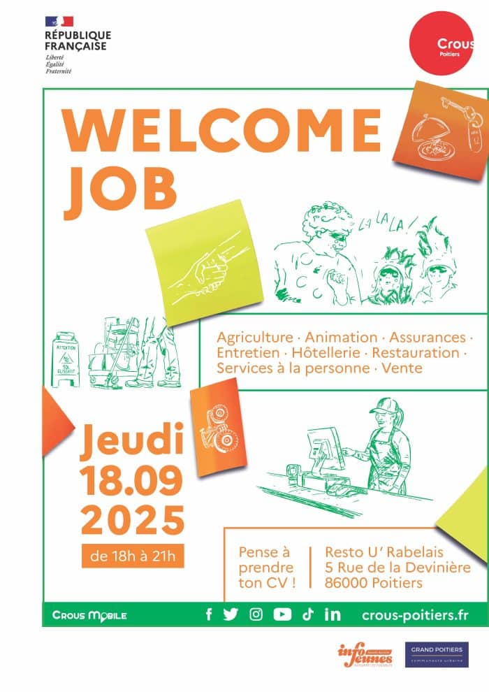 Poitiers • Les ateliers CV coaching • Welcome Job 1 PDF SANS TRAIT DE COUPE AFFICHE WELCOME JOB 2025 compressed