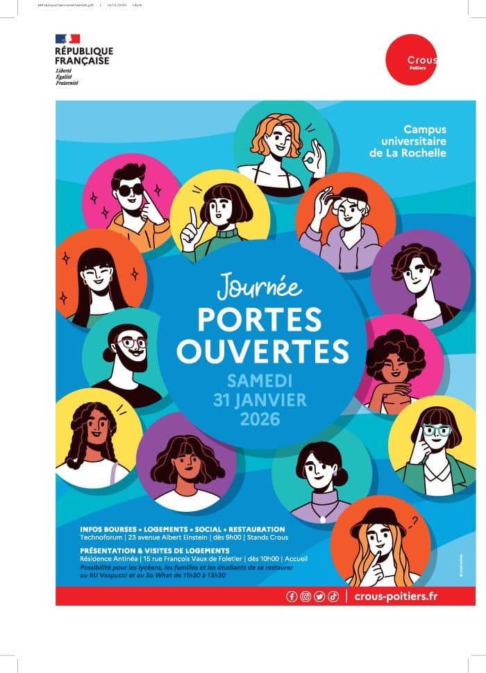 Découvrez la vie étudiante - Journées portes ouvertes du Crous à La Rochelle - samedi 31 janvier 2026 1 AFF A3 portes ouvertes LR
